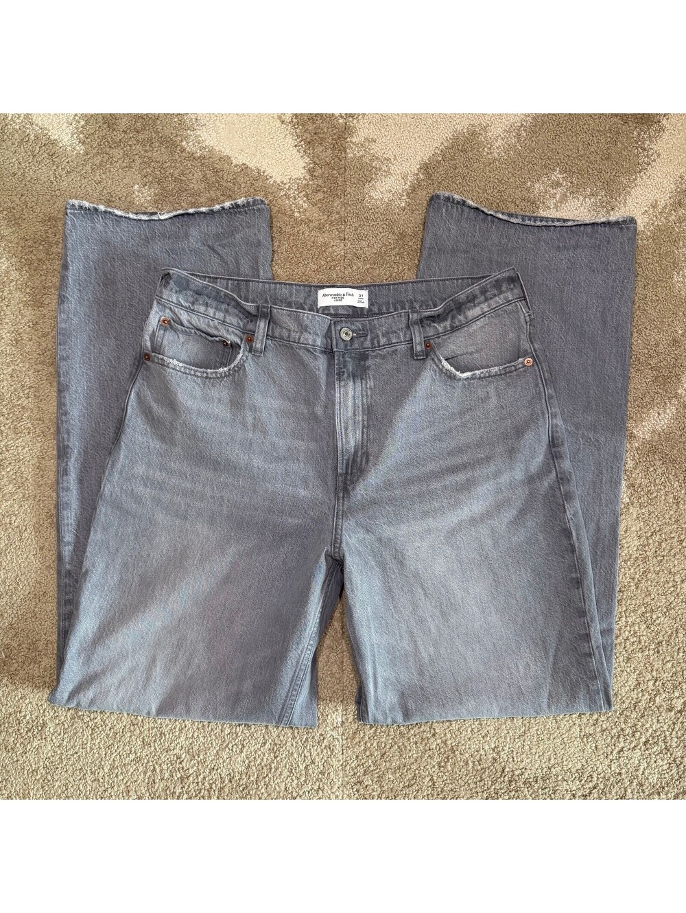 Abercrombie Fitch High Rise Loose Jeans Size 31 Long Gray Washed Wide Leg Denim